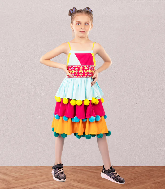 Girls multi color strappy dress with embroidery LQ Milano