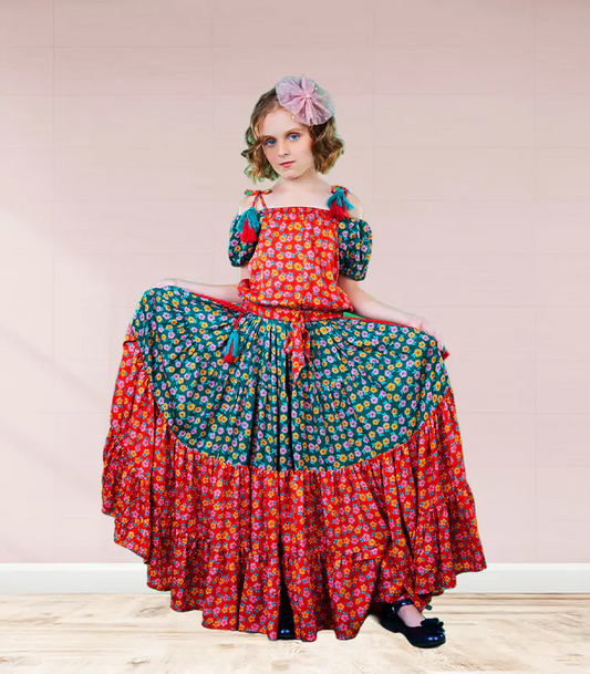 Girls off-shoulder ﬂoral print skirt and top LQ Milano