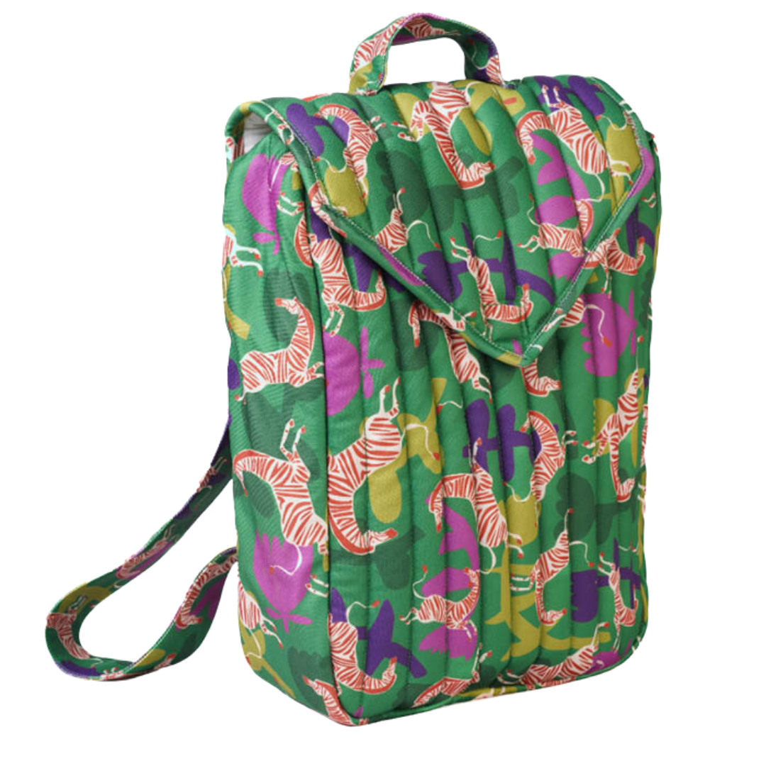 Green camp Zebra printed quilted backpack LQ Milano